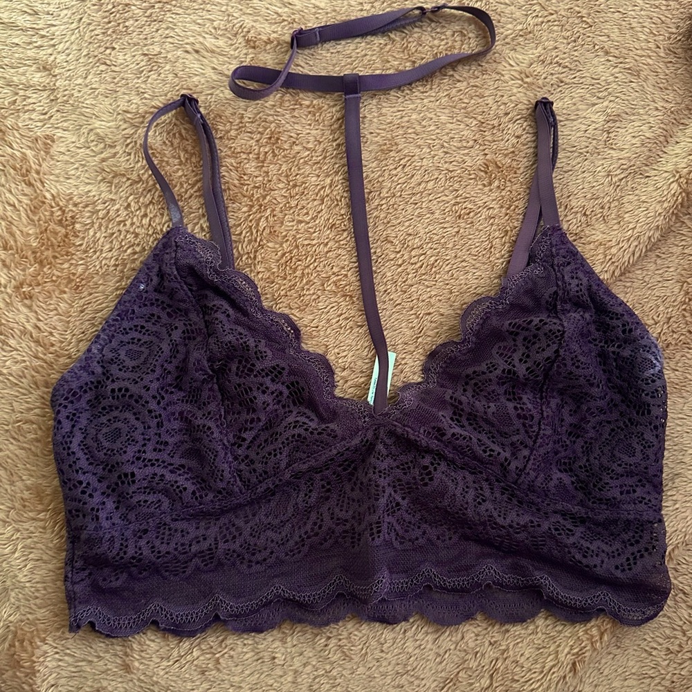 Floral Lace Scallop Trim Bralette Wireless Bra Adjustable Strap Crop Cami Tops